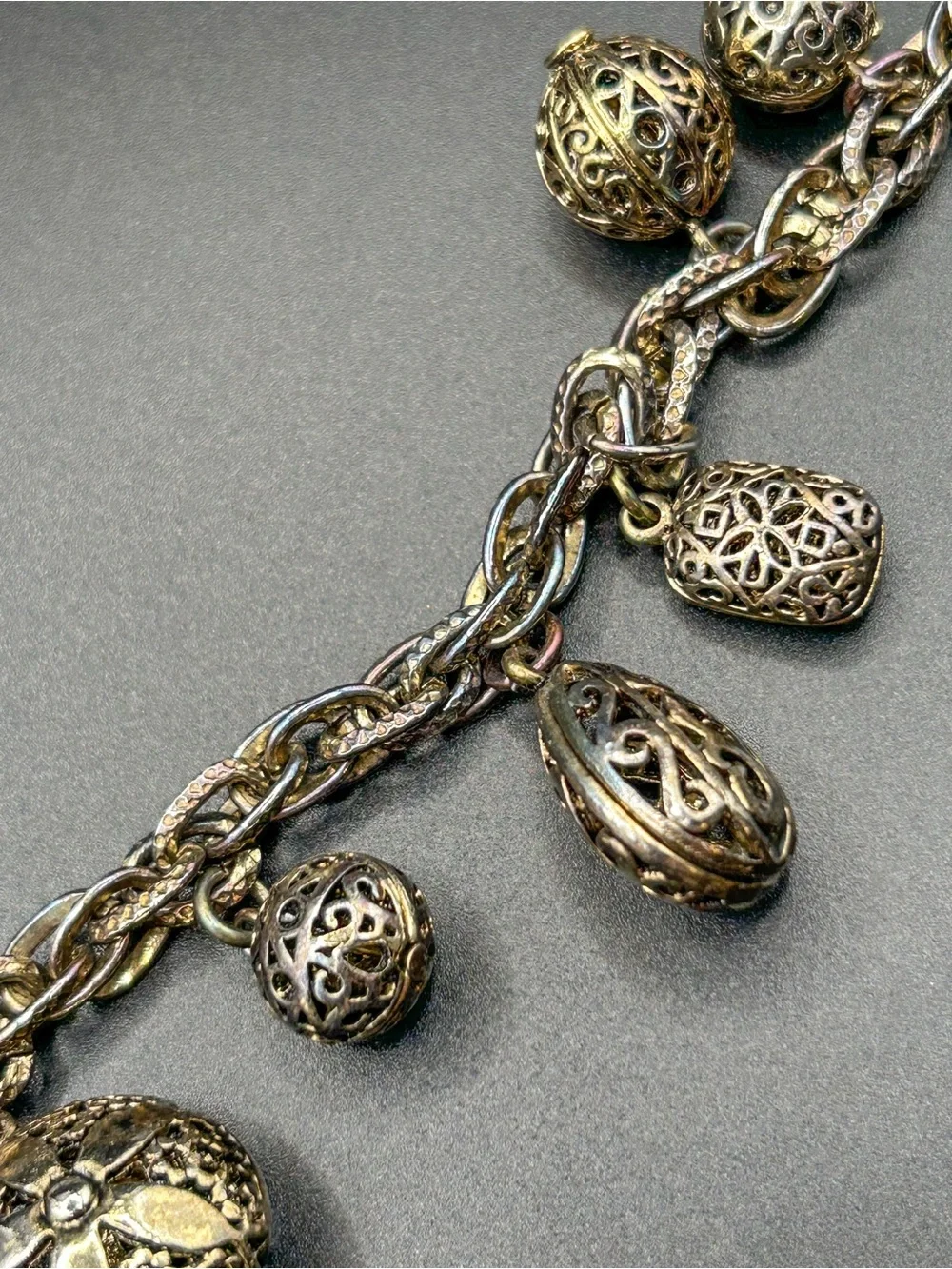 Gold Filigree Charm Statement Necklace